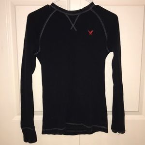 American Eagle Navy Blue Waffle Tee Long-Sleeve